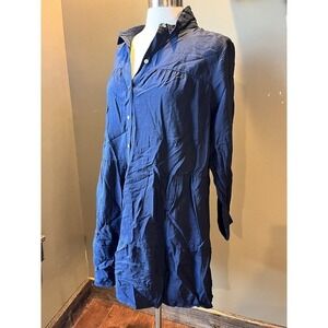 J. Jill Womens Navy Blue Button Down Long Sleeve Shirt Dress NWT Size LP